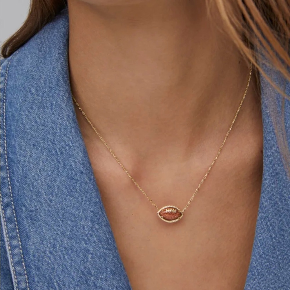 Kendra Scott 14k Plated Gold and Orange Sandstone Football Pendant Necklace - Picture 13 of 13